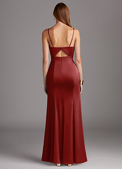 Azazie Shania Bridesmaid Dresses Pomegranate Sheath V-Neck Pleated Stretch Satin Dress image2