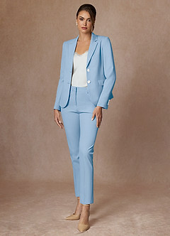 front Whitney Azzurro Completo pantalone lungo con trama raffinata