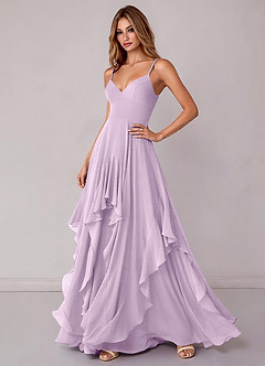 Azazie Zaina Bridesmaid Dresses Frosted Lilac A-Line Chiffon Dress image5
