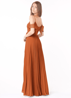 Azazie Lyney Bridesmaid Dresses Cinnamon A-Line Off the Shoulder Chiffon Dress image4