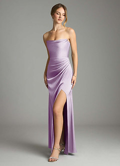 Azazie Leonis Bridesmaid Dresses Frosted Lilac Mermaid Pleated Stretch Satin Convertible Dress image1