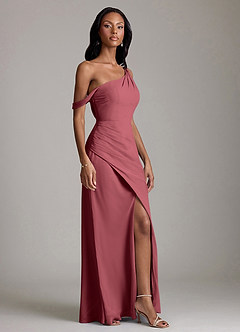 Azazie Madelyn Bridesmaid Dresses Merlot Mermaid One Shoulder Chiffon Convertible Dress image5