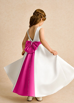 Azazie Cherry vestidos de niña de las flores Vestido de Marfil Fucsia de Satin Mate de Princesa con Plisado image4