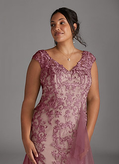 Azazie Melena Mother of the Bride Dresses Vintage Mauve Champagne Mermaid Lace Tulle Dress image12