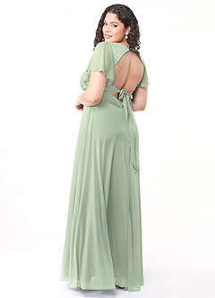 Azazie Induh Bridesmaid Dresses Dusty Sage A-Line Flutter V-neck Mesh Dress image10