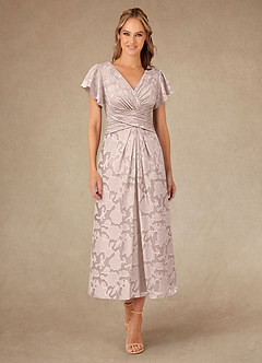 Azazie Vera Mother of the Bride Dresses Blushing Pink A-Line Pleated Floral Burnout Dress image1