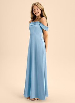 Azazie Anselie Junior Powder Blue A-Line Off the Shoulder Stretch Satin Dress image6