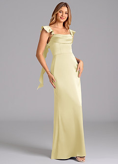 Azazie Adi Bridesmaid Dresses Lemon Sorbet A-Line Pleated Stretch Satin Dress image3