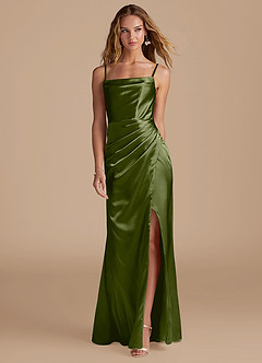 Azazie Marzia Bridesmaid Dresses Olive Mermaid Pleated Metallic Satin Dress image4