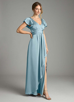 Azazie Omari Bridesmaid Dresses Moody Blue A-Line Stretch Satin Dress image5