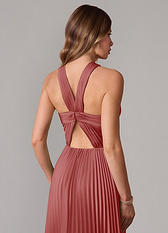 Azazie Afra Abiti da Damigella Abito A-Line in Raso Elasticizzato Plissettato Rosa Antica image6