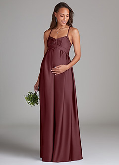 Azazie Llana vestidos de dama de honor de maternidad Vestido de Corte En A Con bolsillos Hasta el suelo Satén Elástico image1