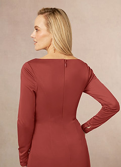 Azazie Risa Mother of the Bride Dresses Terracotta Mermaid V-Neck Pleated Mesh Dress image5