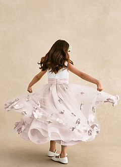 Azazie Vi vestidos de niña de las flores Vestido de Pétalo De Rosa de Tul de Corte En A con Sin mangas image3