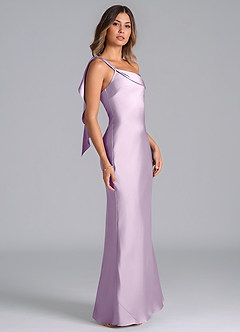 Azazie Driea Bridesmaid Dresses Frosted Lilac Mermaid One Shoulder Stretch Satin Dress image4