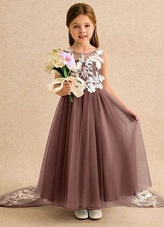 Azazie Mixie Robe Demoiselle D'honneur Fillette Robe Princesse en Dentelle Expresso image6
