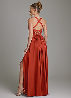 Azazie Francis Bridesmaid Dresses Rust A-Line Corset Stretch Satin Dress image7