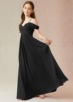 Azazie Kaitlynn Junior Black A-Line Off the Shoulder Chiffon Dress image3