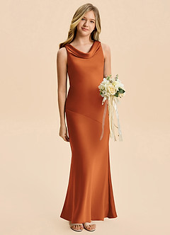 Azazie Rylina Junior Jurk van Stretch Satijn met Zeemeermin Kaneel image3