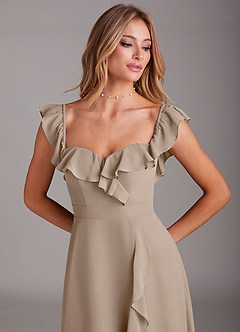 Azazie Lyra Bridesmaid Dresses Taupe A-Line Chiffon Convertible Dress image10