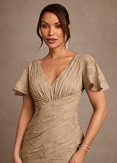 Azazie Jolene Mother of the Bride Dresses Champagne Mermaid Pleated Floral Burnout Dress image5