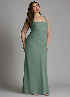 Azazie Agustina Brautjungfernkleider Meerjungfrau-Linie Korsett Chiffon Kleid Eukalyptus image14