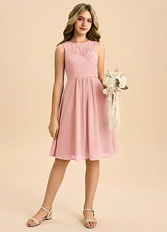 Azazie Skyla Junior Linia A Pofałdowany Szyfon Mini Młodsza druhna Sukienka image1