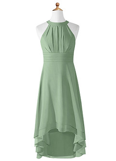 Azazie Linna Junior Matcha A-Line Pleated Chiffon Dress image5