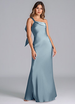 Azazie Driea Jurken voor bruidsmeisjes Jurk van Stretch Satijn met Zeemeermin One-Shoulder Stoffig Blauw image7