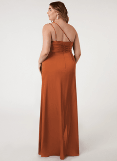 Azazie Eren Bridesmaid Dresses Cinnamon Mermaid One Shoulder Stretch Satin Dress image7