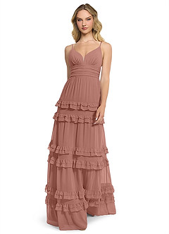 Azazie Rachel Brautjungfernkleider A-Linie Chiffon Kleid Zedernrose image1