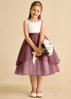 Azazie Rene vestidos de niña de las flores Vestido de Marfil Rosa Del Desierto de Tul de Corte En A con Lazo image6
