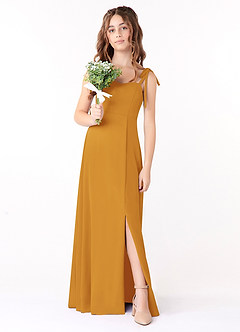 Azazie Rosey Junior Butterscotch A-Line Sweetheart Neckline Chiffon Dress image1