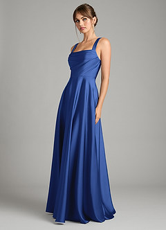 Azazie Shaude Bridesmaid Dresses Royal Blue A-Line Pleated Stretch Satin Dress image5