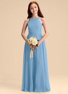Azazie Arianthe Junior Abito A-Line in Chiffon Plissettato Blu Acciaio image2