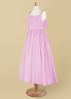 Azazie Cutie Pie vestidos de niña de las flores Vestido de Rosa Caramelo de Satin Mate de Corte En A con Plisado image9