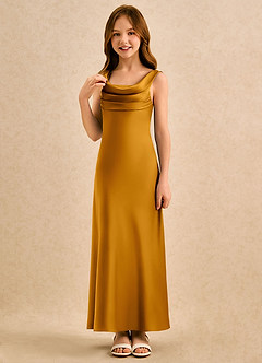 Azazie Raspberry Girls Formal vestidos de niña de las flores Vestido de Caramelo de Satén Elástico de Corte en A con Plisado image5