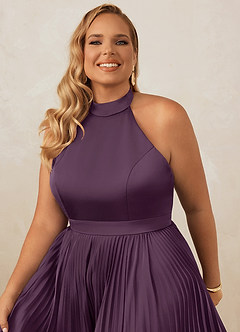 Christian Siriano Bridal for Azazie 1007 Bridesmaid Dresses Plum A-Line Pleated Stretch Satin Dress image14