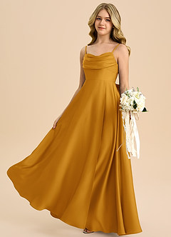 Azazie Bear Junior Butterscotch A-Line Sweetheart Neckline Stretch Satin Dress image5