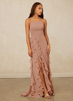 Christian Siriano Bridal for Azazie 1006 Bridesmaid Dresses Champagne Rose Mermaid Ruched Chiffon Dress image1