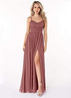 Azazie Yanelie Bridesmaid Dresses Desert Rose A-Line Scoop Pleated Chiffon Dress image2