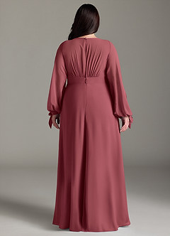 Azazie Matilda Bridesmaid Dresses Merlot A-Line Long Sleeve Chiffon Dress image10