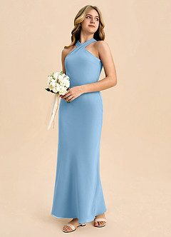 Azazie Doretta Junior Robe Fourreau en Mousseline de soie Plissée Acier Bleuté image6