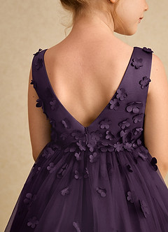 Azazie Lana Flower Girl Dresses Plum A-Line Sleeveless Matte Satin Dress image7