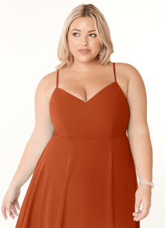 Azazie Clarissa Bridesmaid Dresses Burnt Orange A-Line V-Neck Chiffon Dress image21