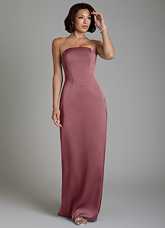Azazie Fallyn Bridesmaid Dresses Desert Rose Sheath Corset Stretch Satin Dress image1