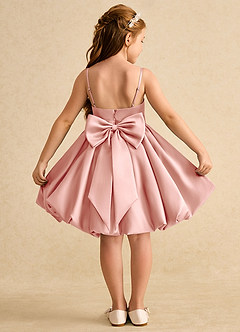 Azazie Davine vestidos de niña de las flores Vestido de Rosetón de Satin Mate de Corte En A con Tirante Espagueti image1