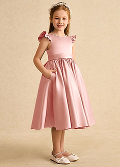 Azazie Dumpling Flower Girl Dresses Rosette A-Line Bow Matte Satin Dress image4