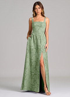 Azazie Debra 신부 들러리 드레스 A라인 포켓이 있는 플로럴 번아웃 바닥 길이 드레스 image5