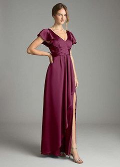 Azazie Omari Bridesmaid Dresses Mulberry A-Line Stretch Satin Dress image5